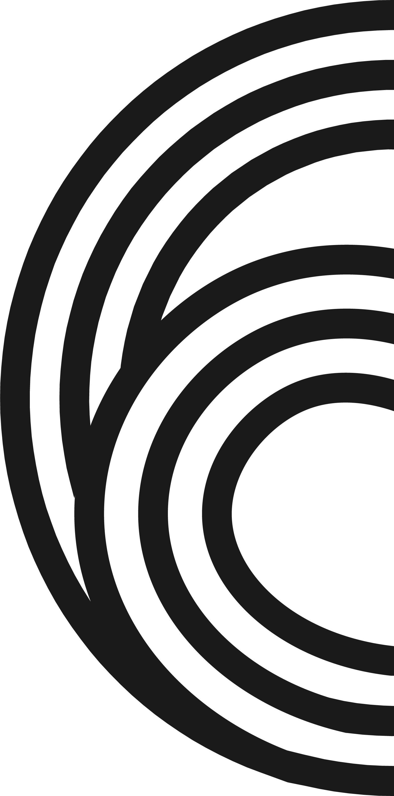 Üst üste binen koyu gri yuvarlak halkalar iç içe geçmiş şekilde.