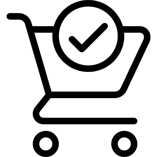 Onay işaretli alışveriş sepeti simgesi.