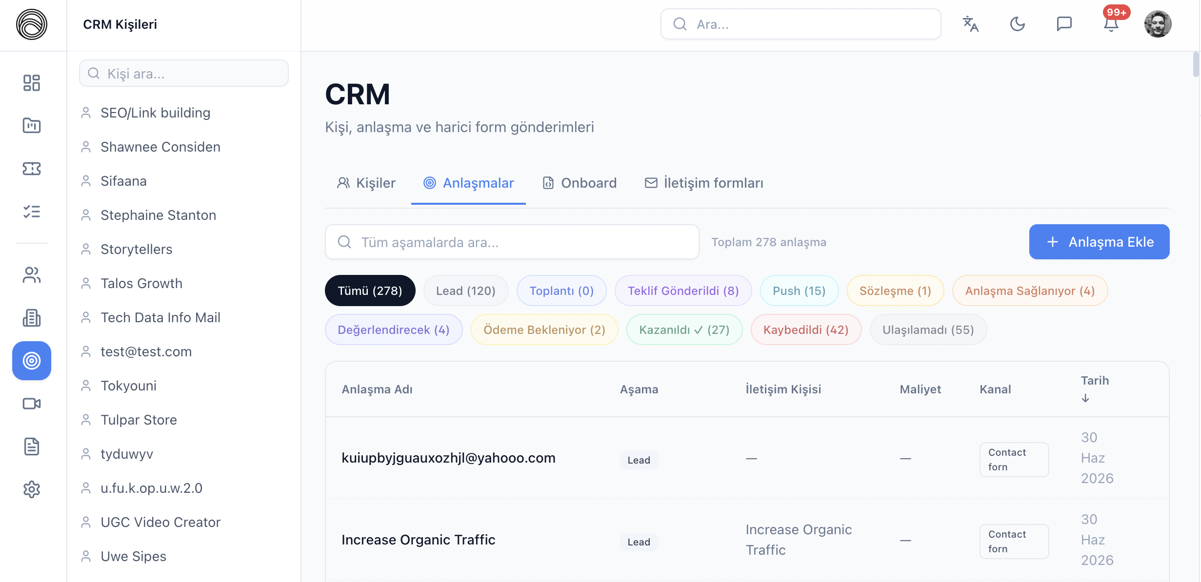 Agencio — CRM ve anlaşmalar