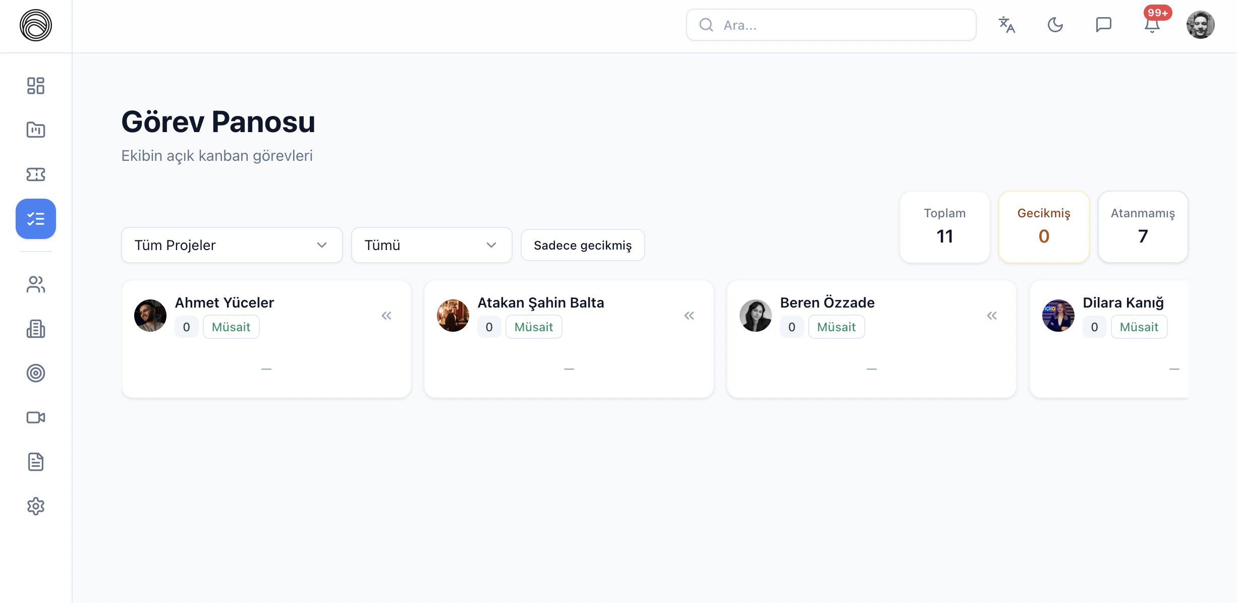 Agencio — görev panosu (Kanban) ekranı