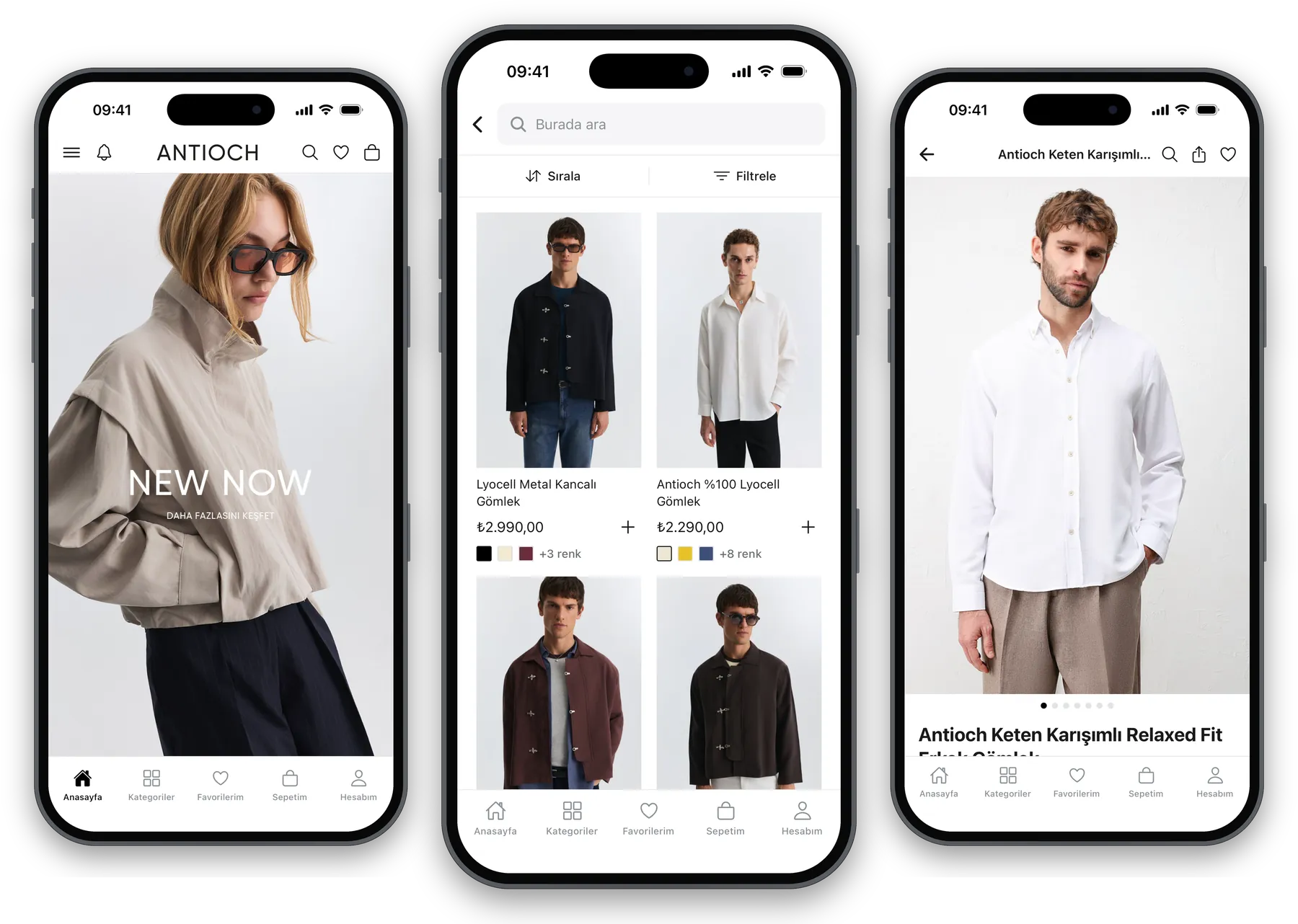 Antioch mobile app: home, category list and product screens