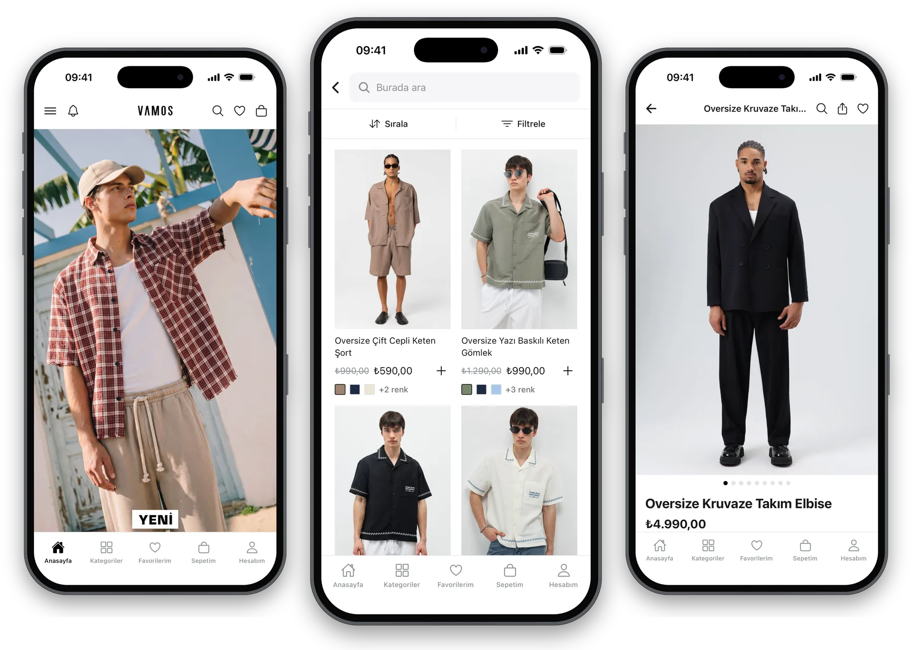 Vamos mobile app: home, category list and product screens