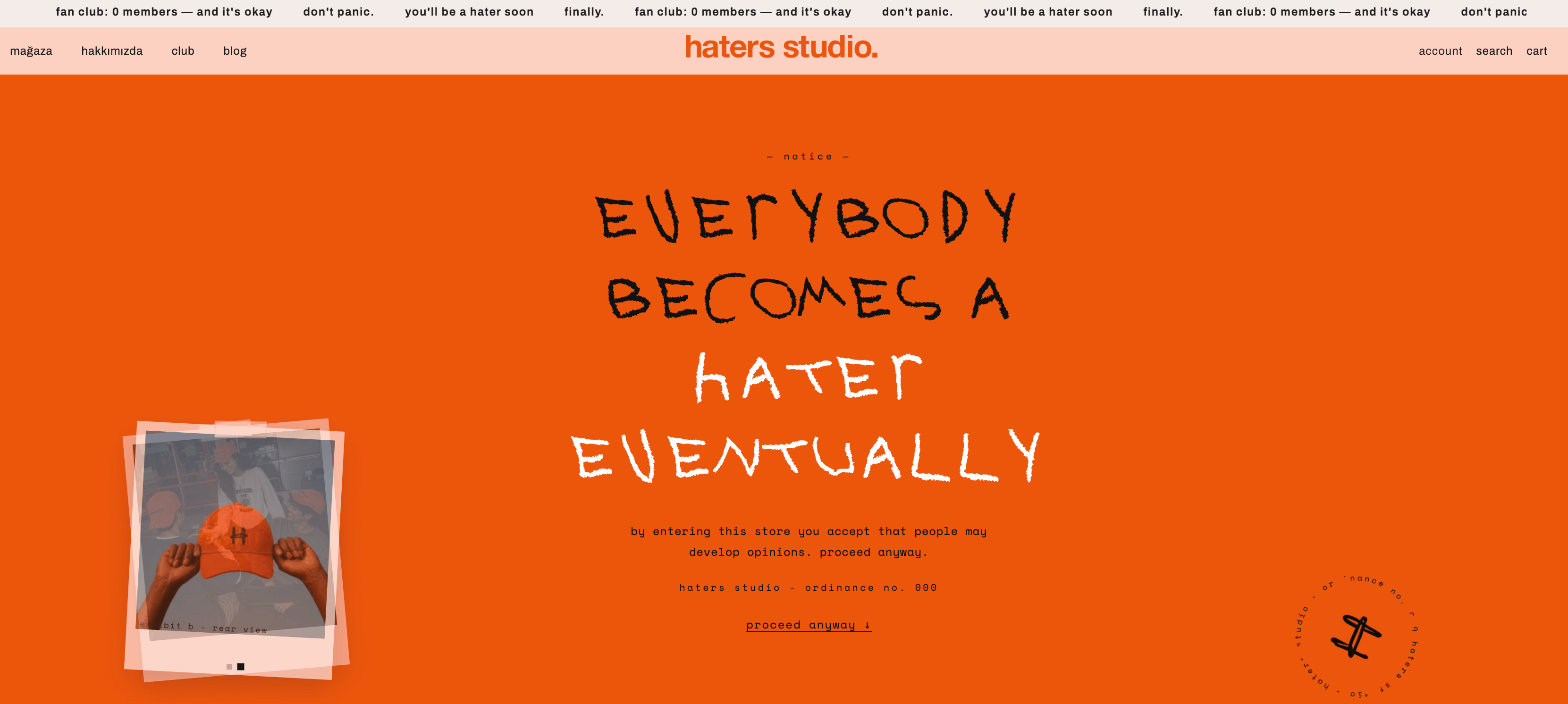 Haters Studio Shopify store homepage