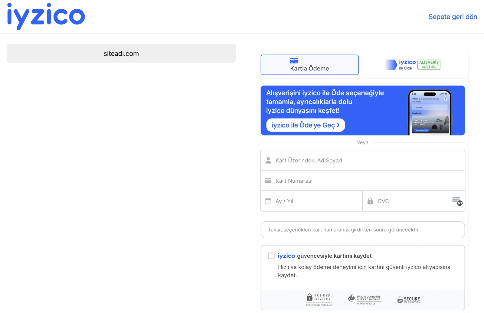 iyzico ödeme sayfası da Shopify checkout'tan sonra ayrı sayfada açılır