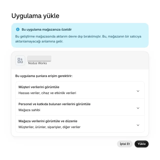 Admin API permissions requested by a custom app and the Install button on the Shopify OAuth authorization page