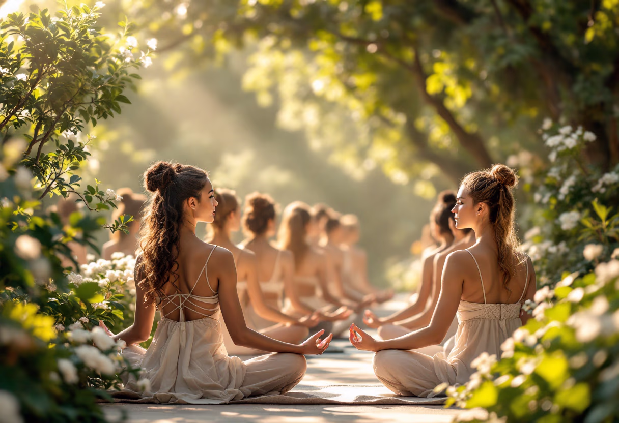outdoor yoga session in a tranquil garden