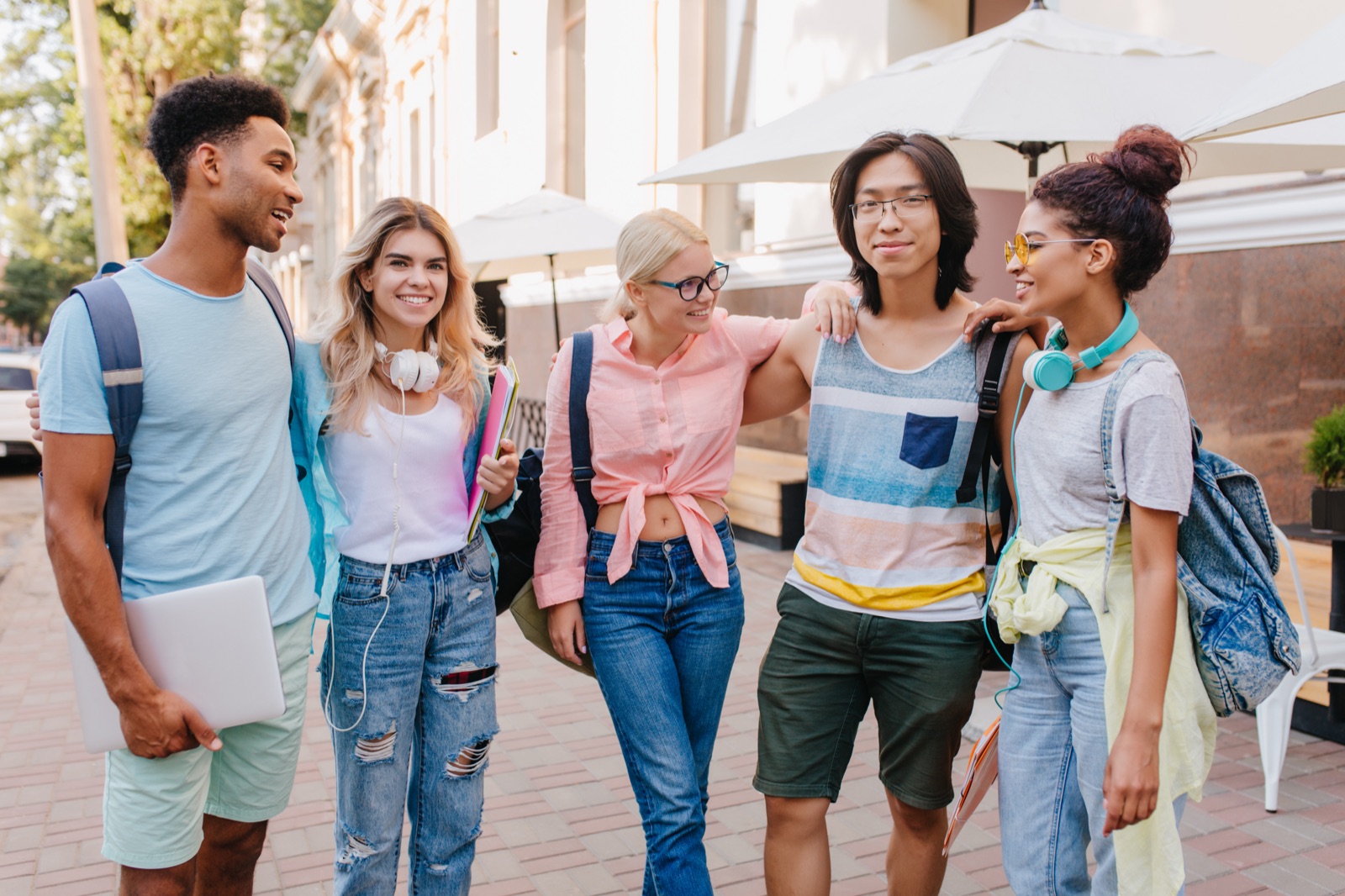 Group of DMV high school students talking outdoors