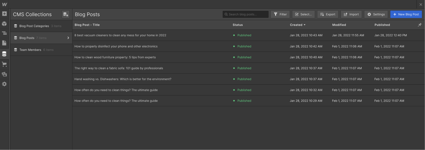 CMS Collection - Cleaning X Webflow Template