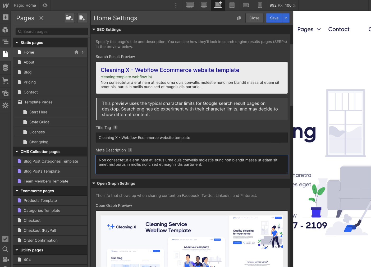 SEO - Cleaning X Webflow Template