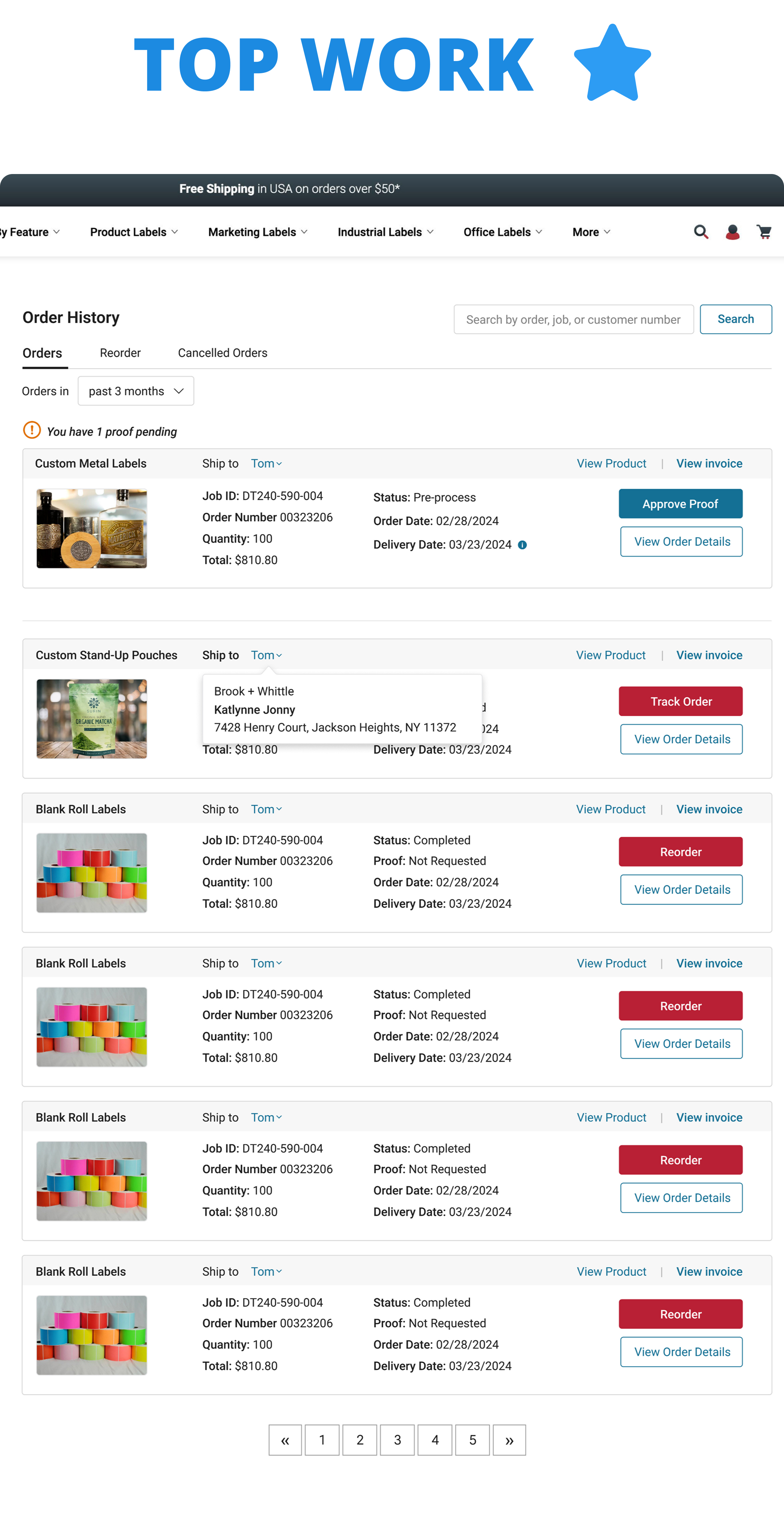 Industrial Label User Dashboard