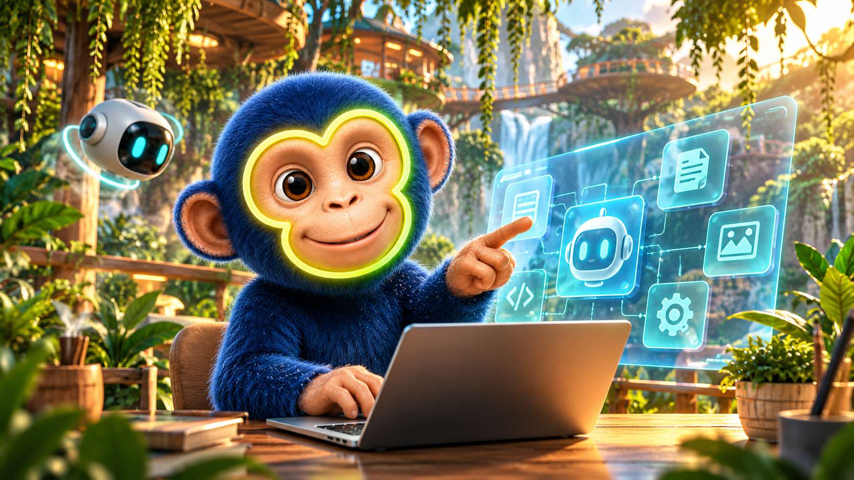 AI Monkey-illustration till artikeln: Vibe coding 2026 — så bygger du appar med AI utan att kunna koda