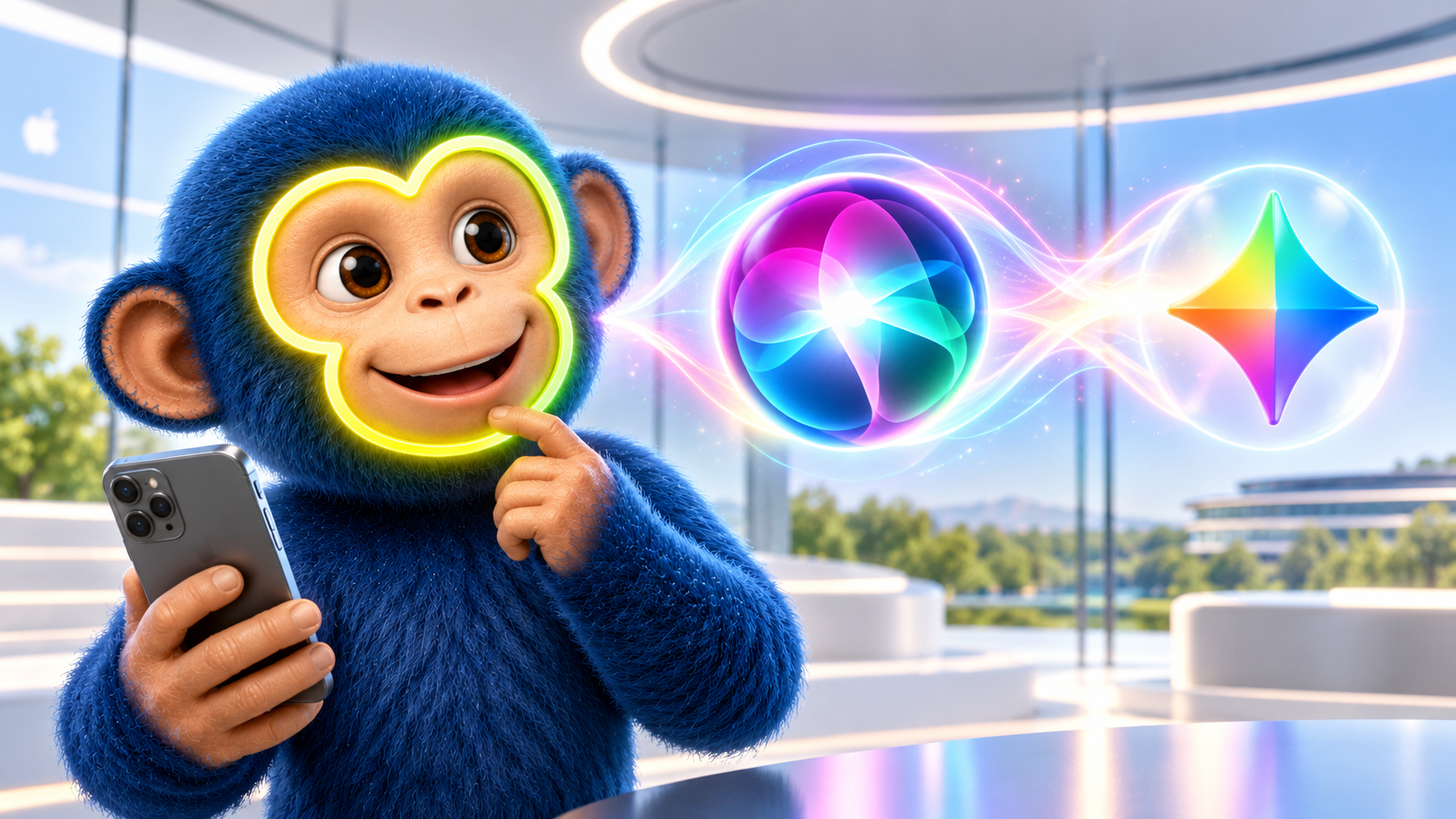 AI Monkey-illustration till artikeln: Nya Siri AI är här: så funkar Apples smartare assistent – byggd på Googles Gemini