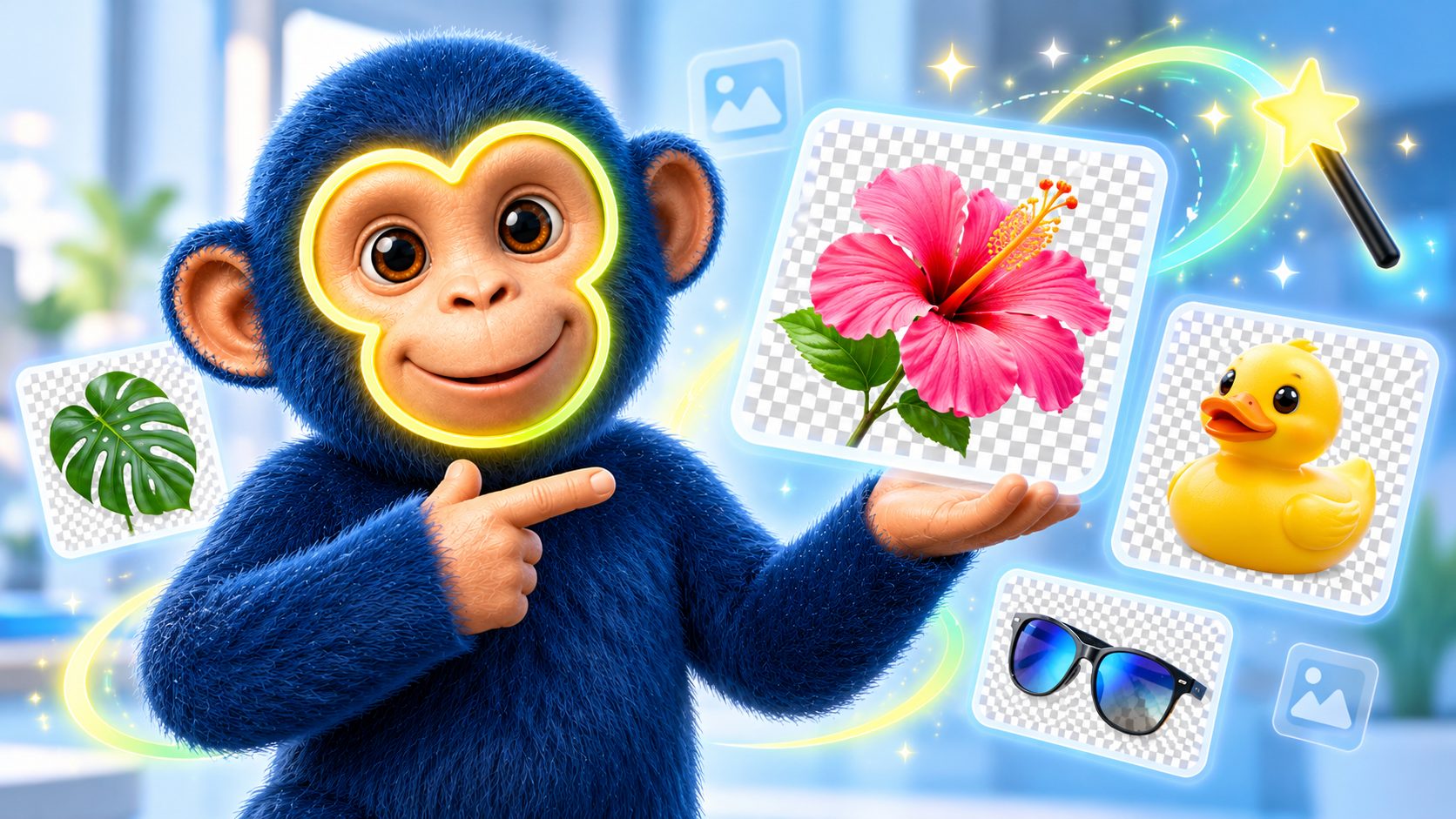 AI Monkey-illustration till artikeln: Qwen-Image-2.1: Ny gratis AI-bildgenerator skapar genomskinliga bilder direkt