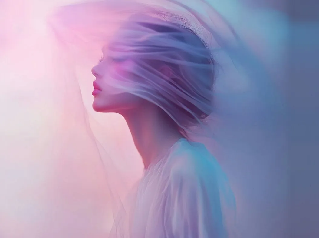 Strategy service image showing a blurred woman behind a veil