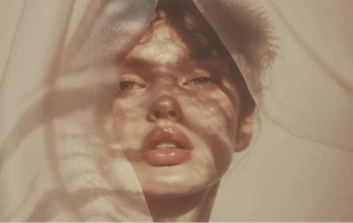 Dramatic portrait of a woman with a thin veil over her face