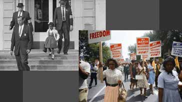 Ruby Bridges leaving school under federal escort, and marchers at the 1963 March on Washington
