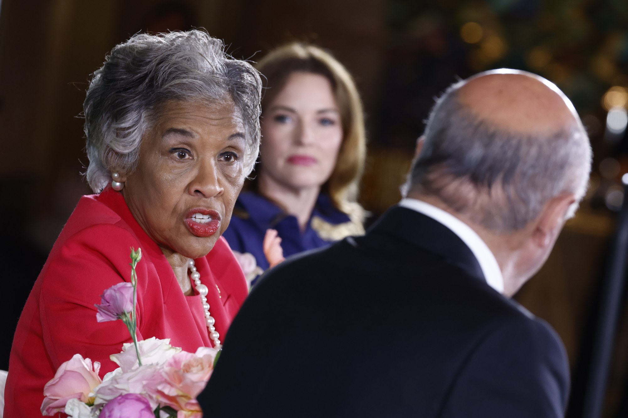 Representative Joyce Beatty speaking on stage at the Engage Summit