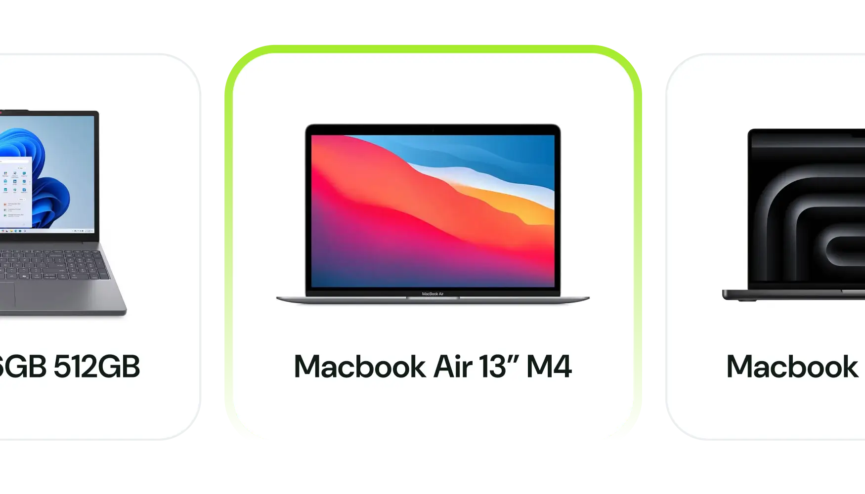 Front view of a MacBook Air 13-inch M4 laptop with a colorful abstract wallpaper on the screen, highlighted with a green border.