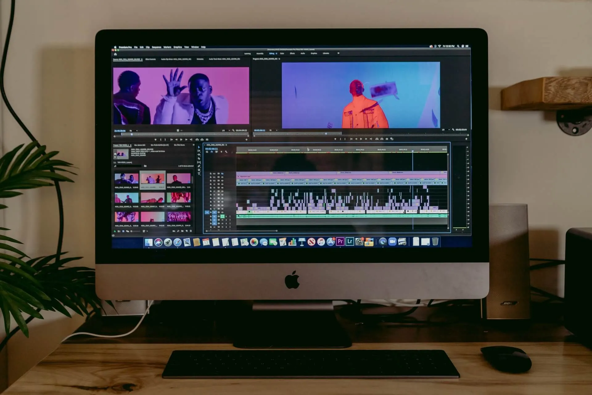 An iMac showing a video editing software