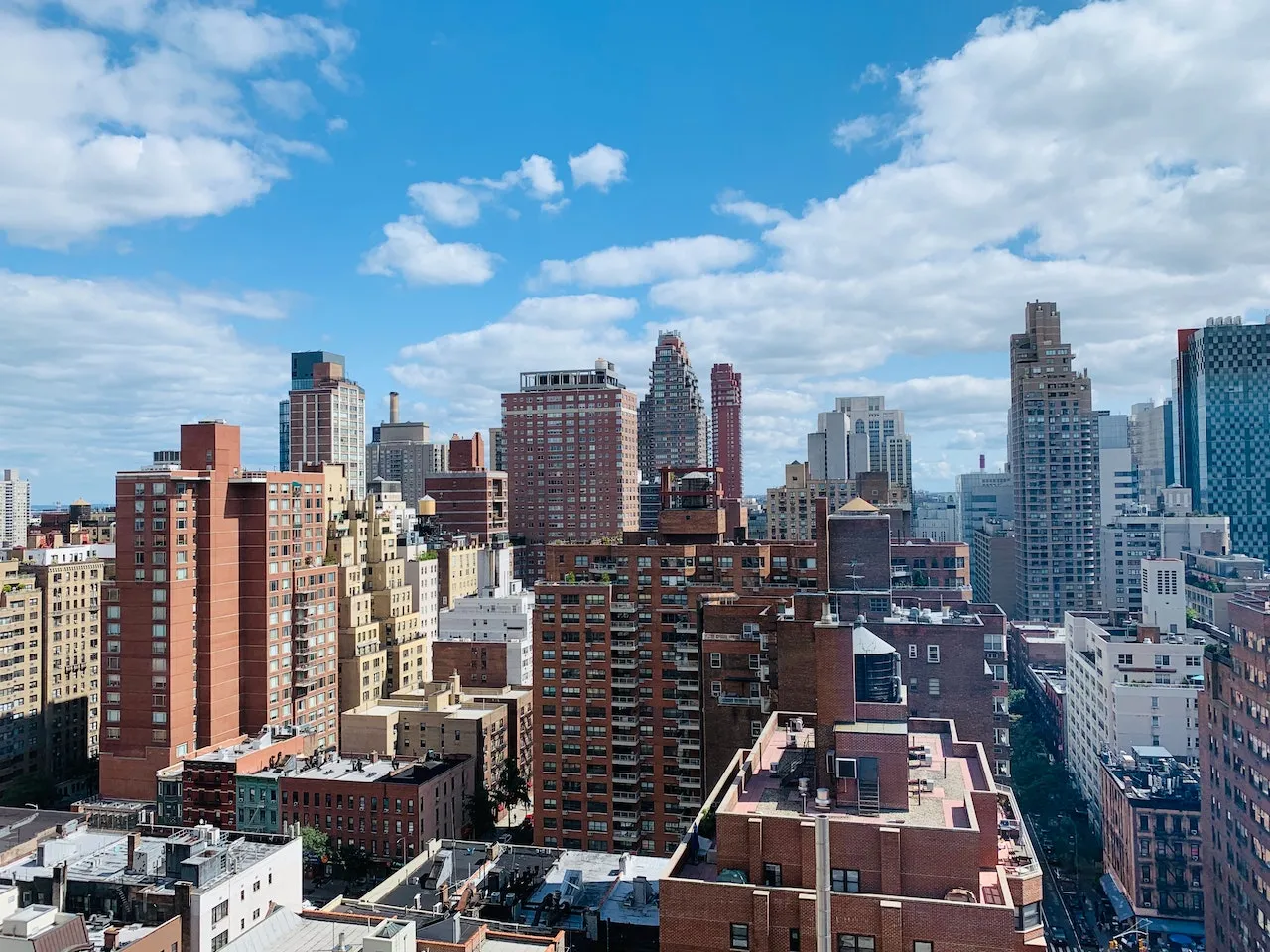 Buildings tower over an urban skyline