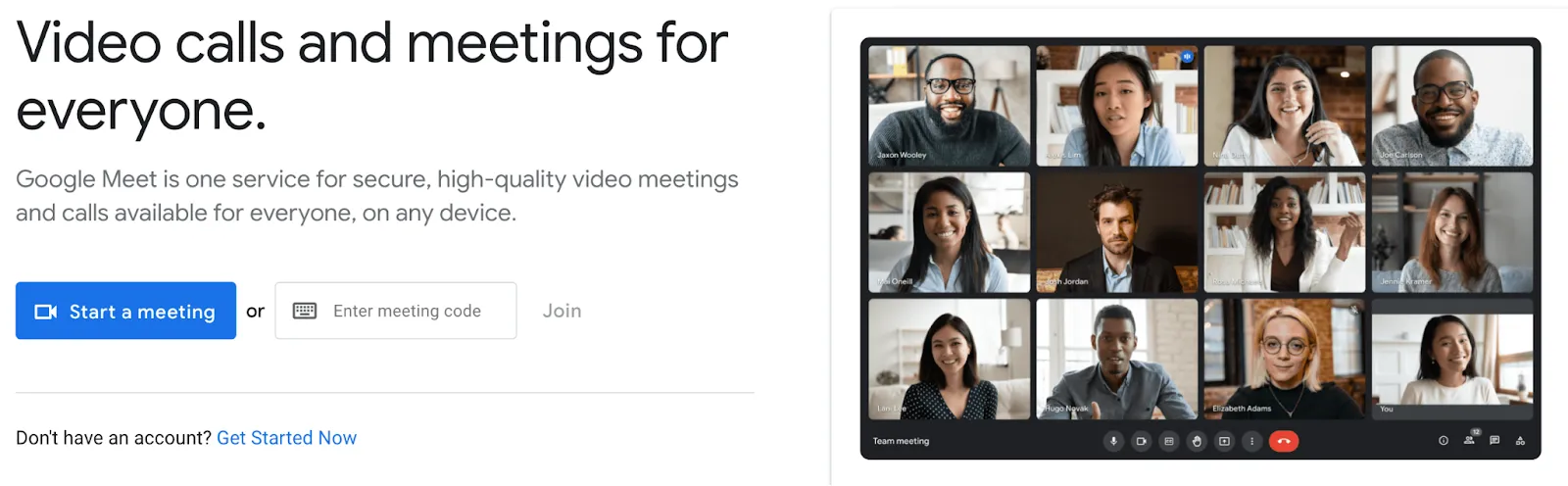 A screenshot of the Google Meet website