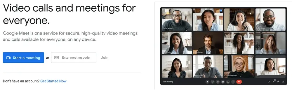 A screenshot of the Google Meet website