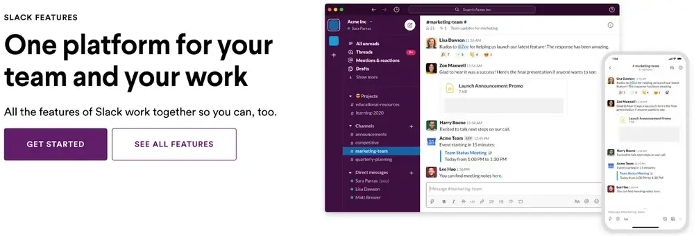 A screenshot of the Slack website