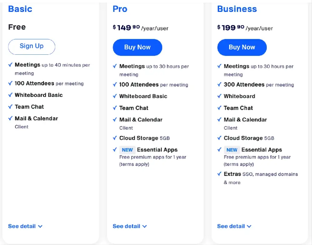 Zoom pricing tiers