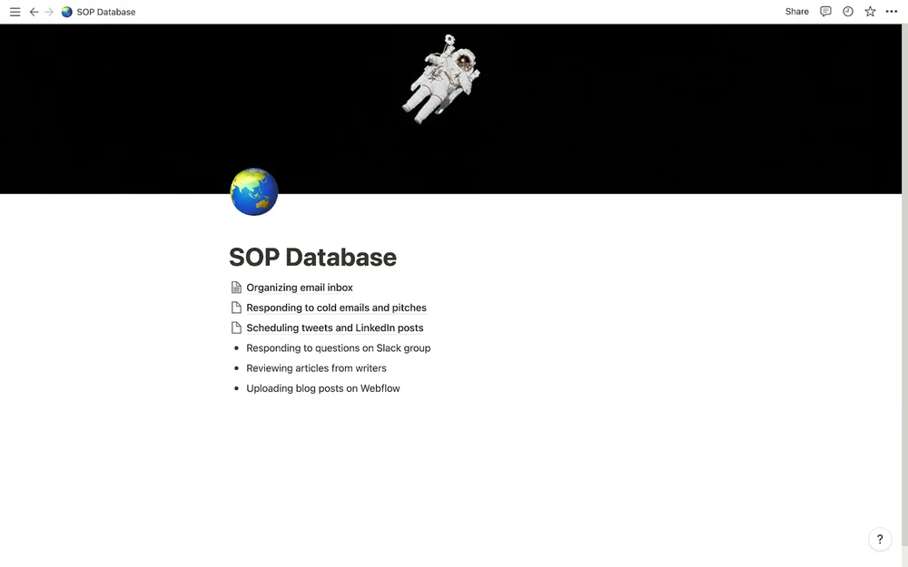 An SOP dashboard created on Notion