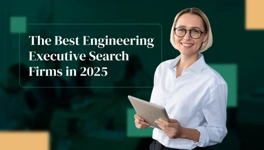 Smiling engineering executive with tablet representing Somewhere's premium engineering leadership search and recruitment services