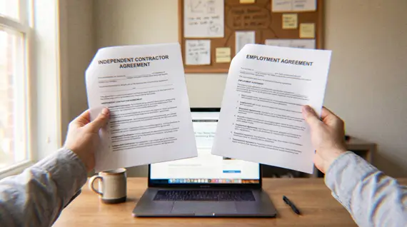 US employer comparing an independent contractor agreement and an employment agreement before hiring offshore talent, to avoid worker misclassification