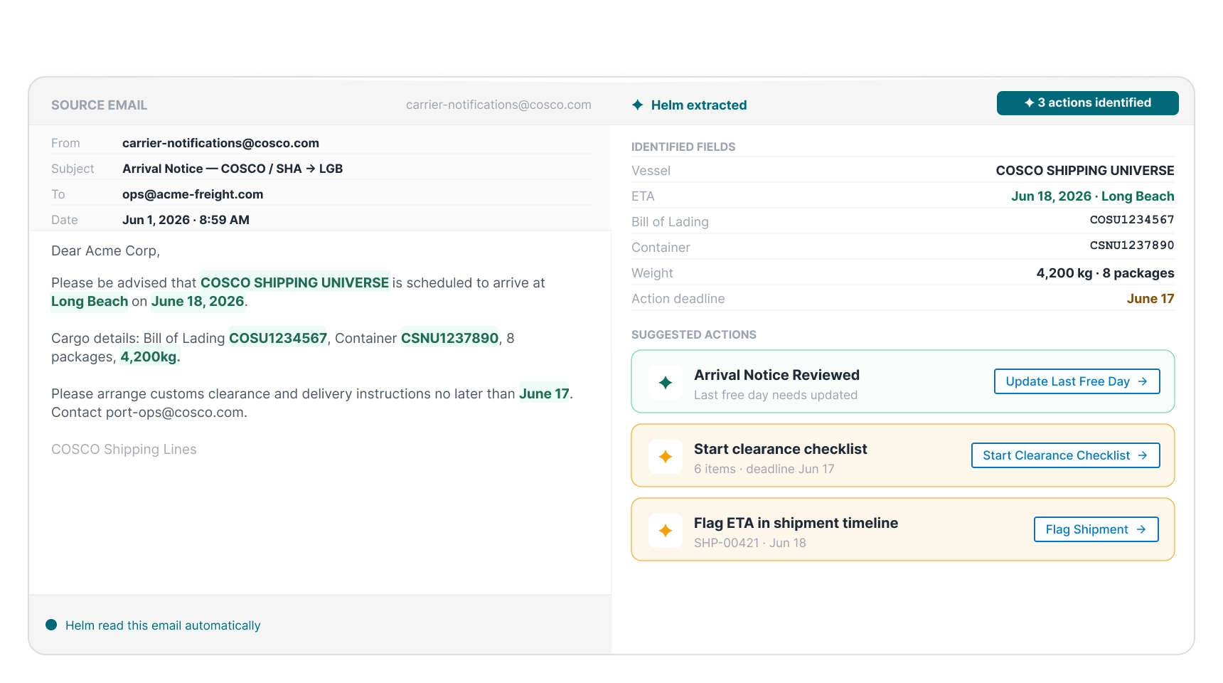 Logixboard Helm interface grounded in forwarder data and workflows