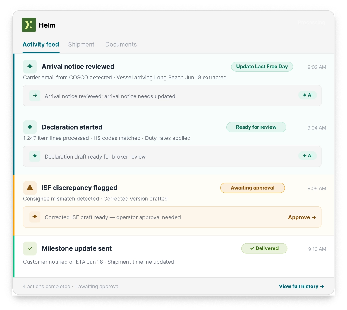 Logixboard Helm interface turning inbound communication into structured work