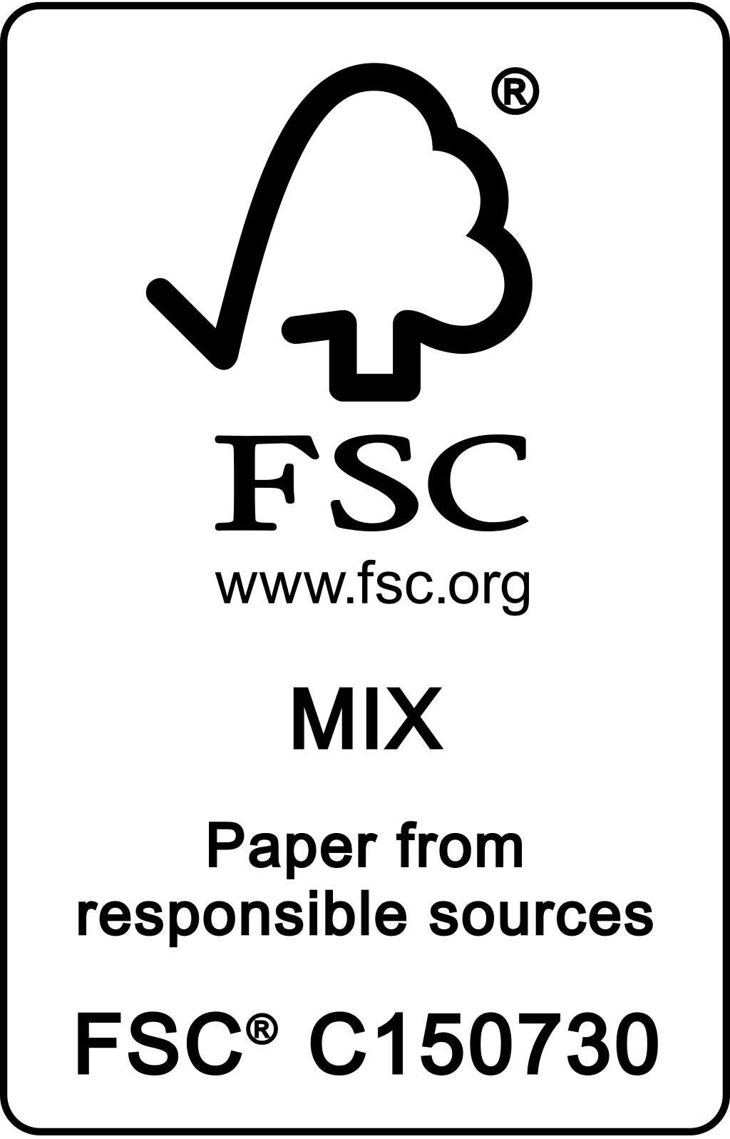 FSC logo with text 'MIX Paper from responsible sources' and certification code FSC C150730.