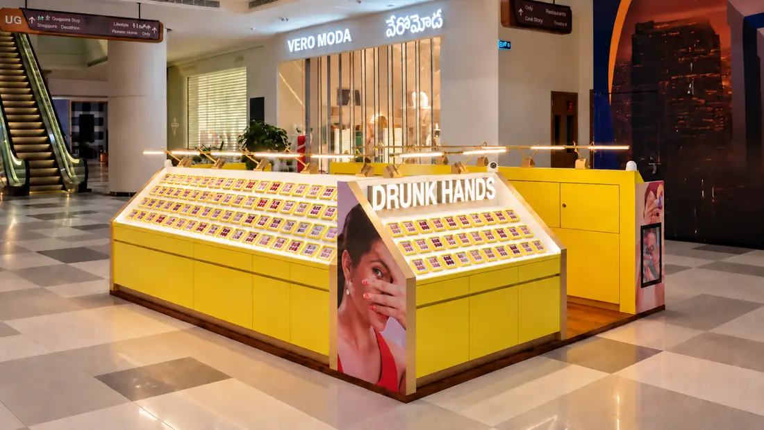 Drunk Hands nail kiosk at Inorbit Mall, Vizag, designed and built by Kaizeng Projects
