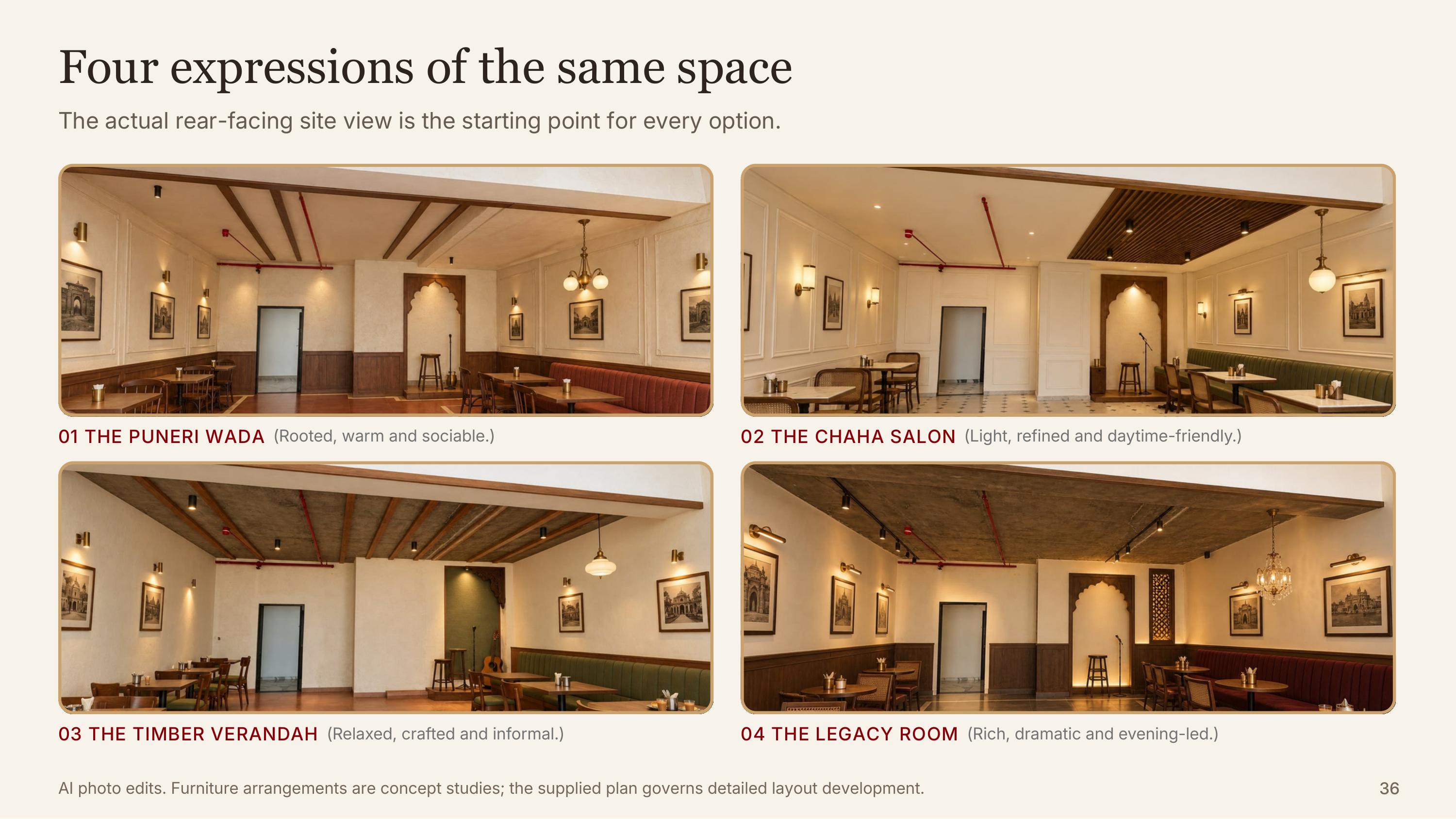 Four photographic studies of the same Virasat 1920 shell, styled as four different directions