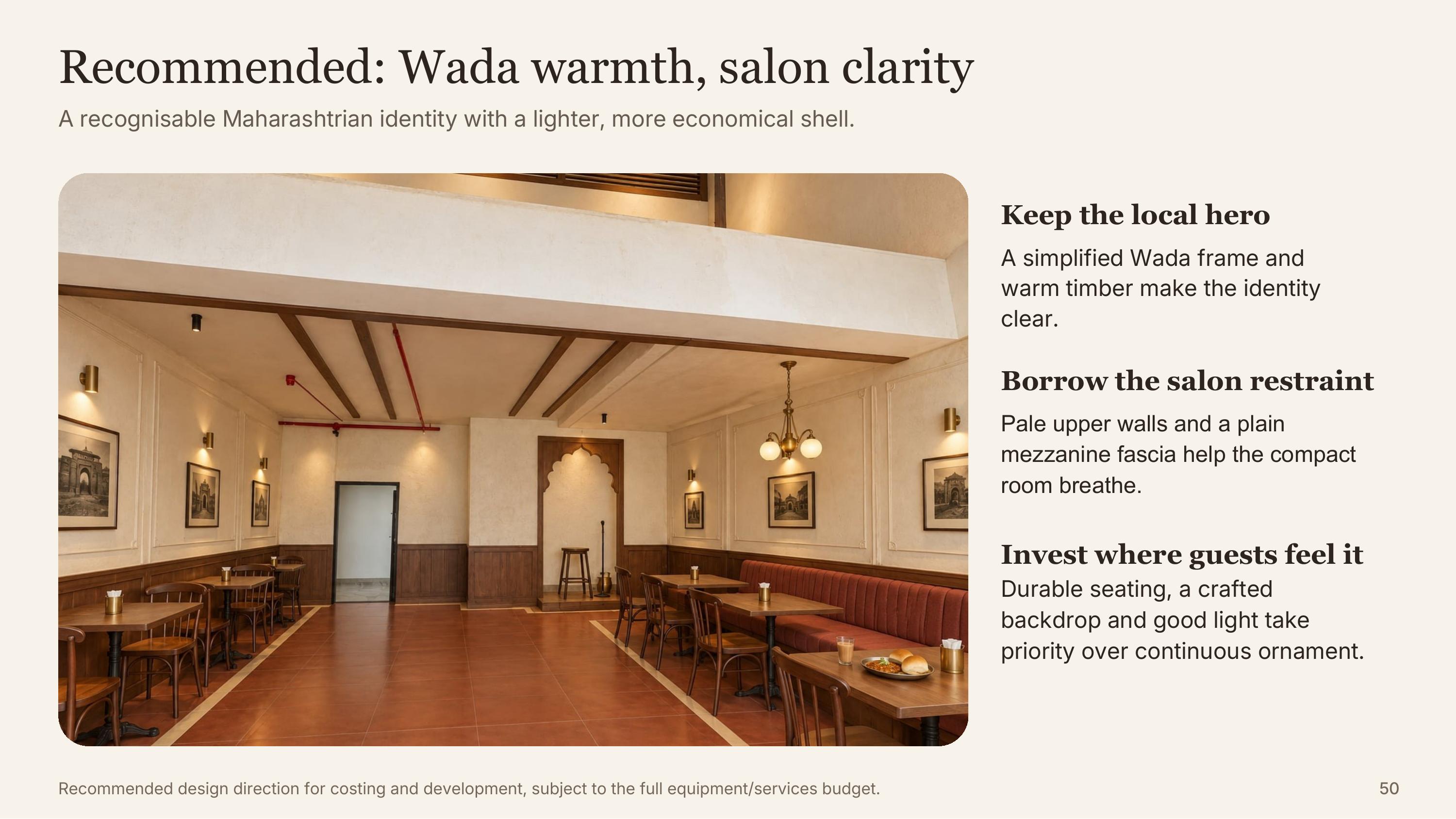 Recommended Virasat 1920 direction combining Wada warmth with Chaha Salon clarity