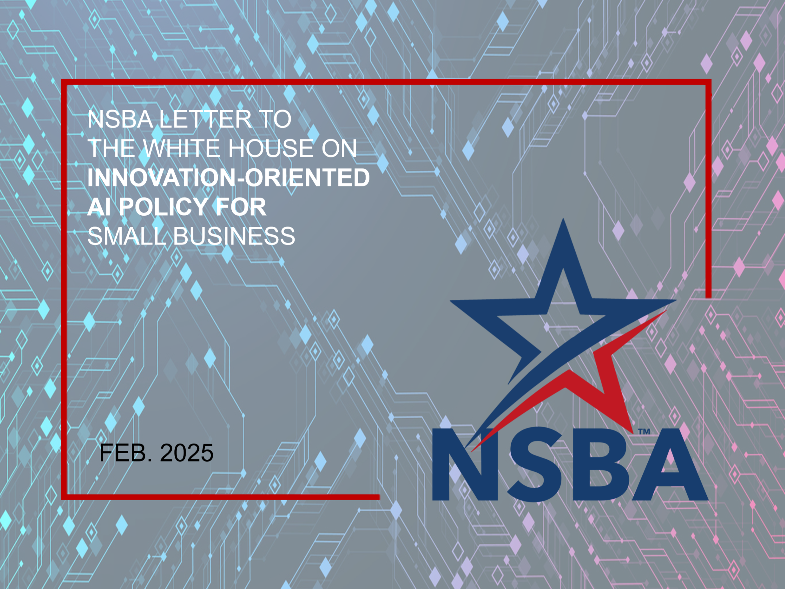 NSBA is proud to work with leaders in Washington to ensure Small Business is kept at the forefront of considerations for comprehensive, innovation-oriented AI policy. 