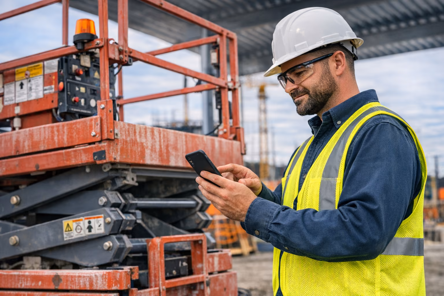 Field crew worker documenting an inspection on a mobile device