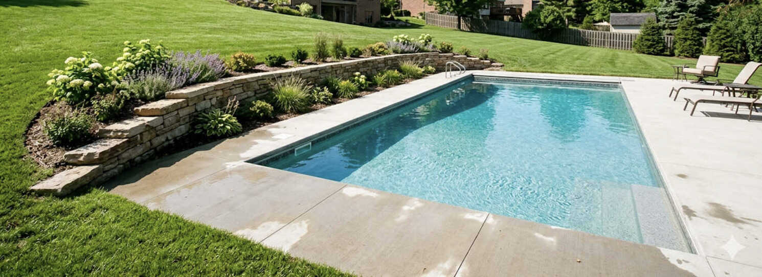 Inground pool with terraced retaining wall on a sloped Milford, Ohio lot