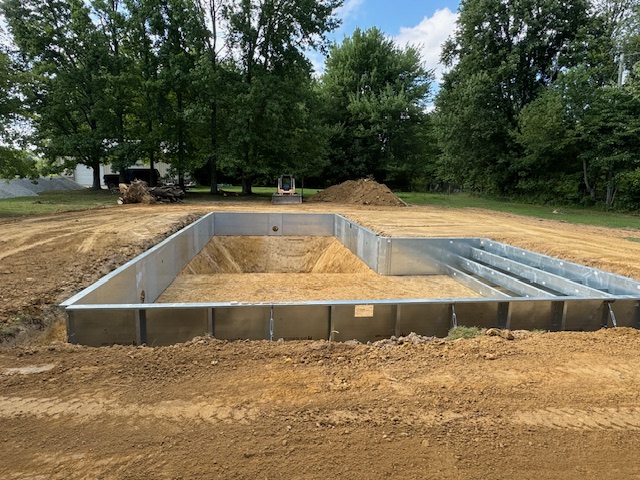 Inground pool excavation and wall installation underway in Brown County, Ohio