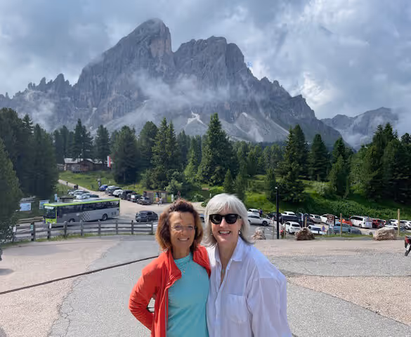Amy and Cinzia with mountains in the background