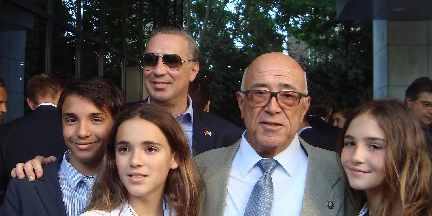 Captain Panagiotis Tsakos (centre) with son Nikolas (rear)and grandchildren Panagiotis, Irene and Elizabeth.