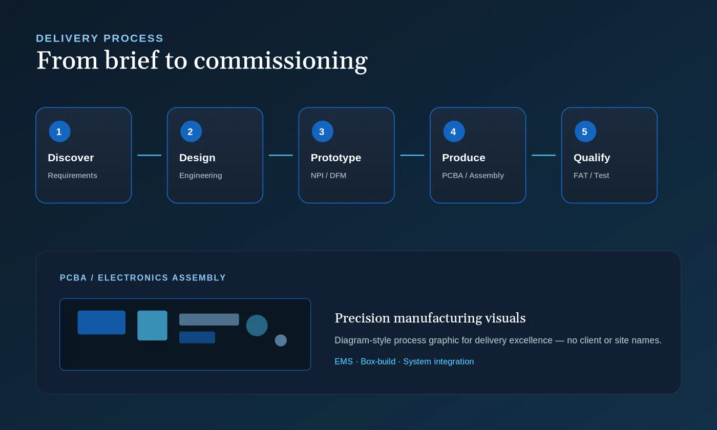 Six-step delivery process diagram from discovery through sustained operations