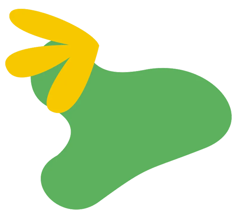 Abstract green shape with three rounded yellow shapes overlapping its top left side.