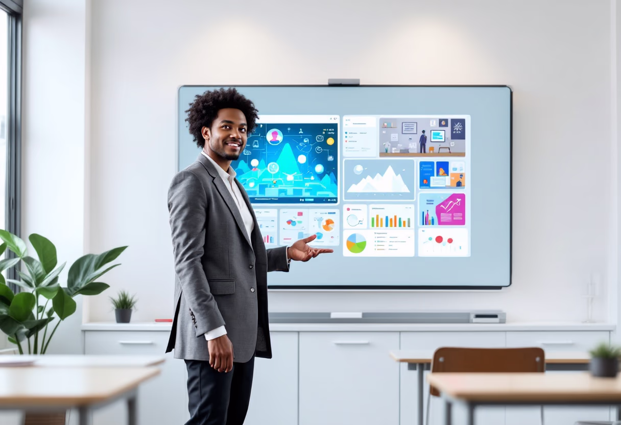 image of teacher using a smartboard (for a edtech)