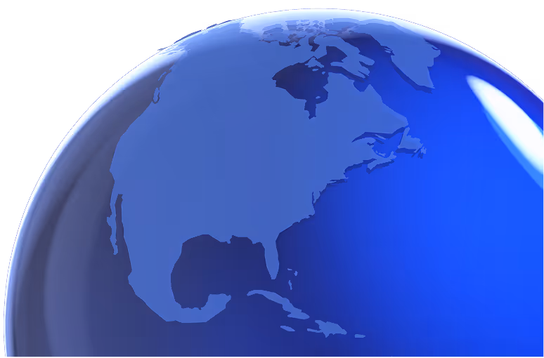Blue globe showing North America and surrounding oceans on a black background.