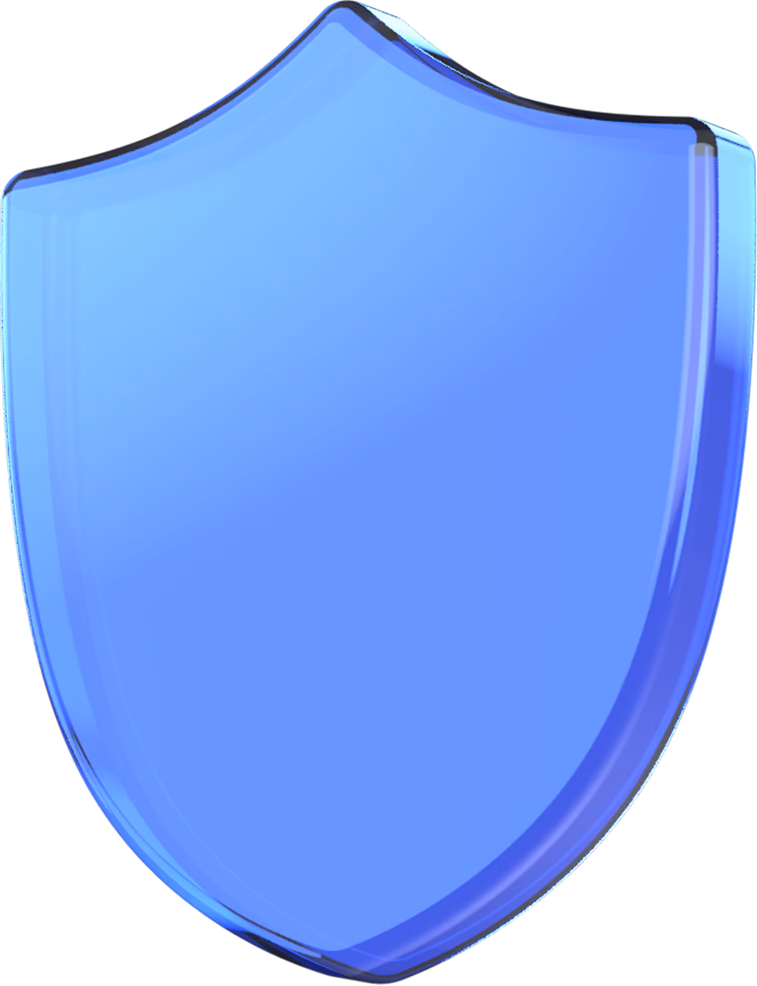 Glossy blue shield icon with a smooth, reflective surface and rounded edges.