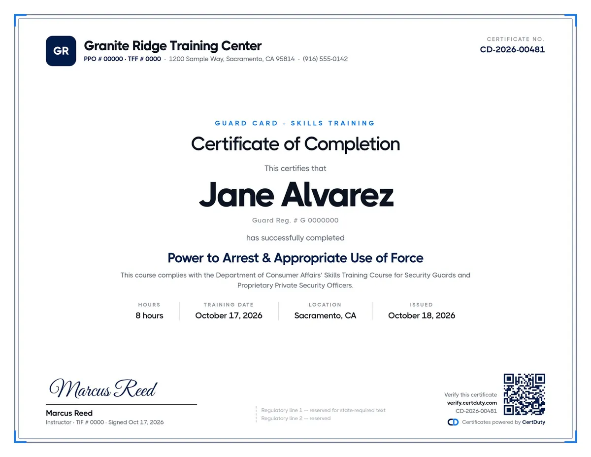 Sample CertDuty certificate