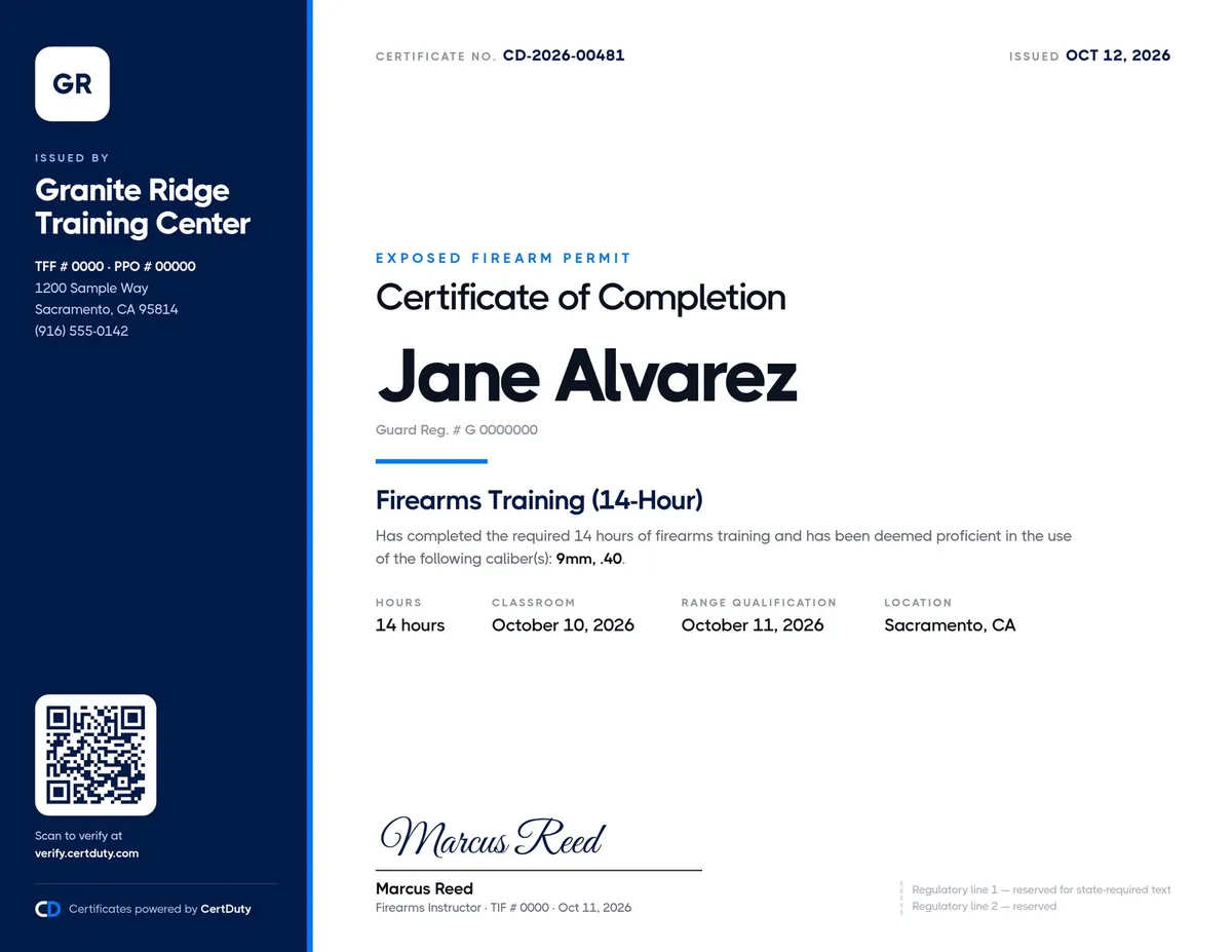 Sample CertDuty training certificate